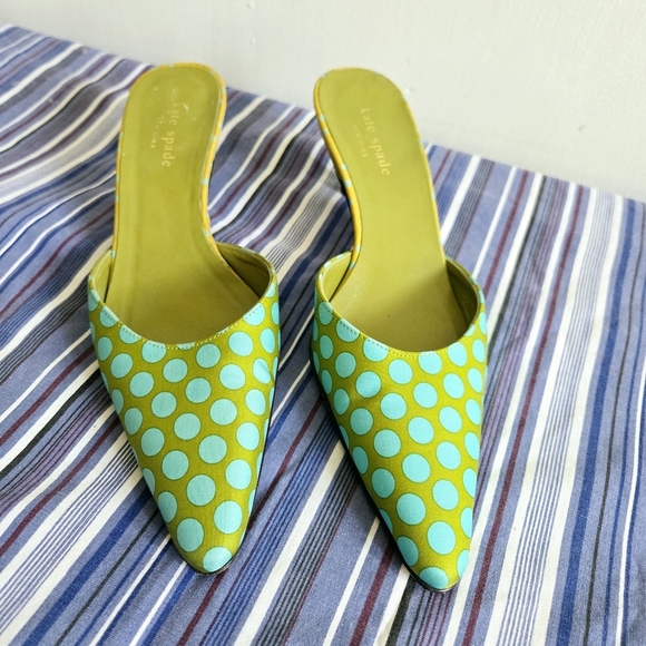 kate spade Shoes - Kate Spade ◇ Green/ Turquoise polka dot kitten heel mules Sz 6 Made Italy